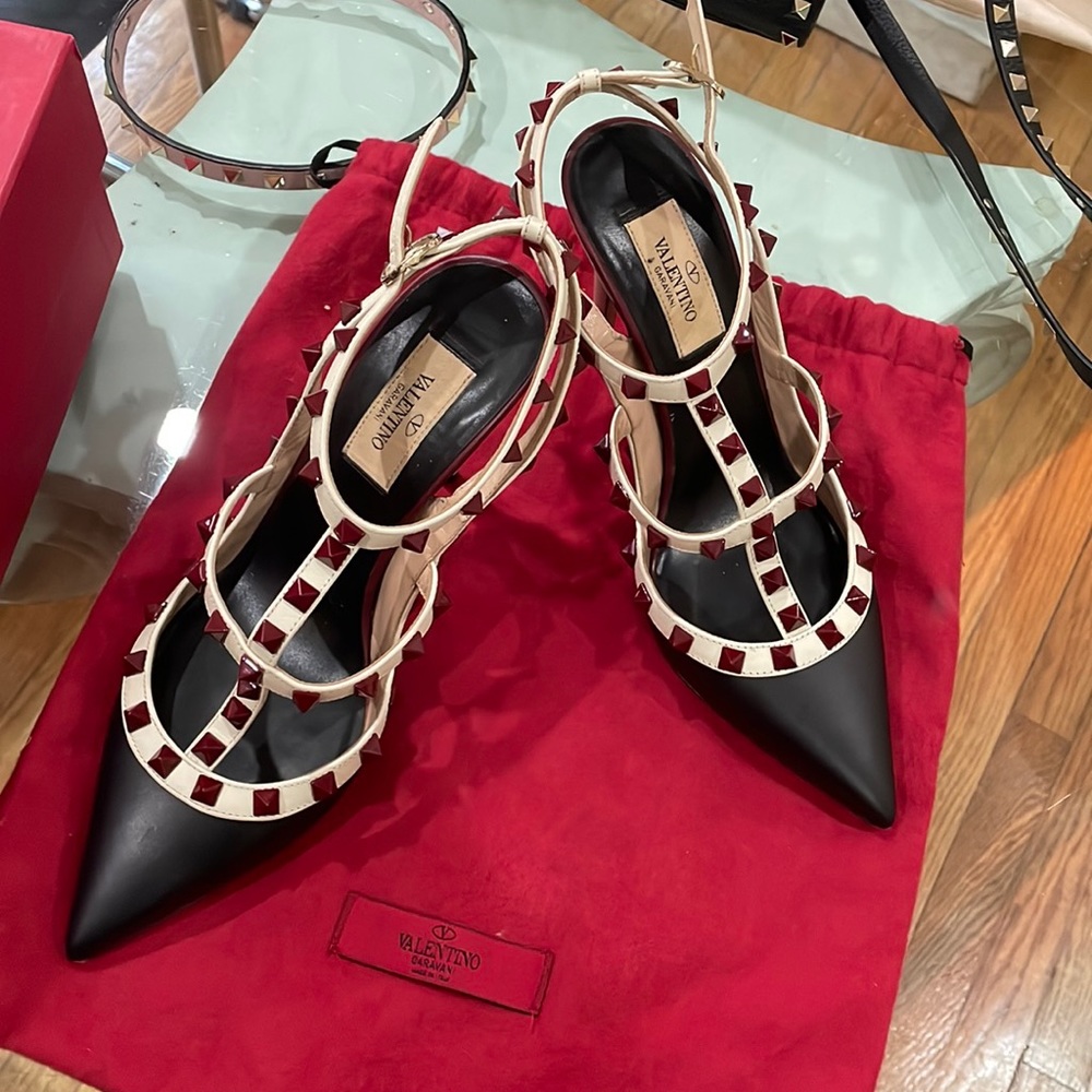 Limited Edition Valentino Shoes… Size 7 1/2… Color Black, White with Red Stud…